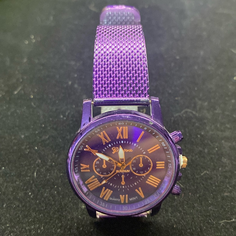 Purple Mesh Strap Women's Watch with Gold Accents